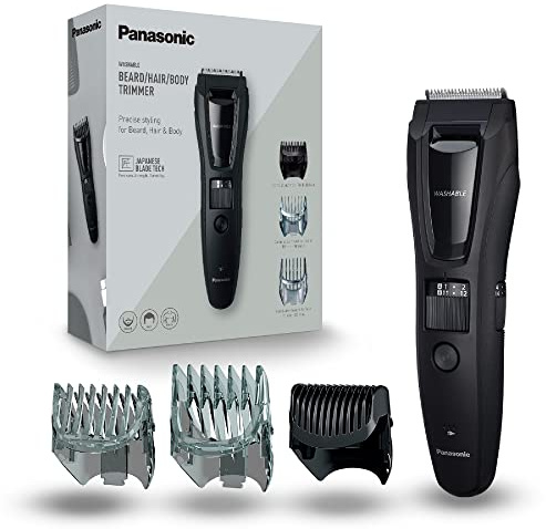 Panasonic ER-GB61-K503 Trimmer für Herren, Bart und Kopf, 3-in-1, wiederaufladbar, Edelstahl, lange Batterielebensdauer, 39 Einstellungen, 3 Zubehörteile im Lieferumfang enthalten, Schwarz/Silber