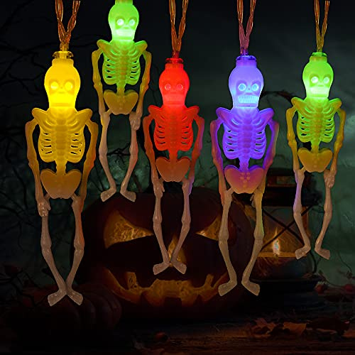 RECUTMS Halloween Skeleton String Lights, 6.5Ft 10LED | Skull Spooky Fairy Lights, 2 Light Modes, Battery Powered, IP44 Waterproof, Home Garden Party Indoor Outdoor Decoration