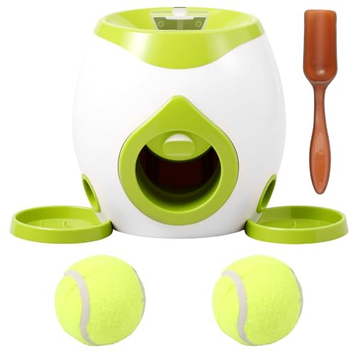 KEGAJEGA Ballwurfmaschine Hund mit 2 Tennisbälle Hunde 2 Tabletts 1 Löffel Automatischer Ballwerfer ABS Tennis Ballmaschine Hund Ball Wurfgerät für den Innen- Außenbereich (Grün)
