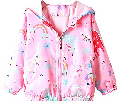 Domueay Giacche Cappotto Bambina Giacca a Vento Con Cappuccio, 1-7 Anni | Cappotti Sottile, Impermeabile Protezione Solare Cerniera Autunno Vestiti, Antipioggia Zip Abbigliamento Ragazza Sport Scuola
