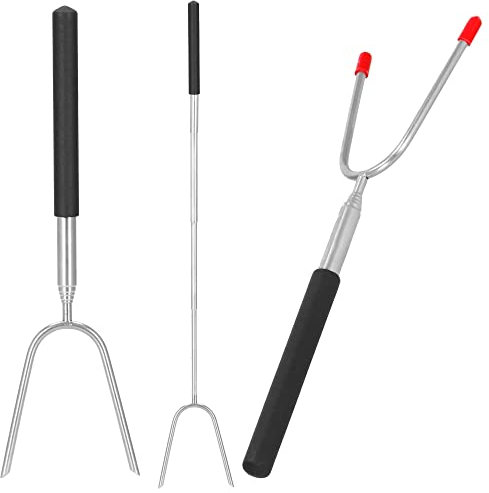 SPRINGOS Lot de 6 fourchettes à steak - Pour barbecue - Longueur extensible de 24,5 à 85,5 cm - Fourchettes télescopiques BQ avec poignées pour rôtir les hot dogs