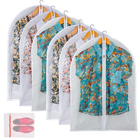Clear Garment Bag Suit Bags for Closet Storage, Vinyl Garment Bags for Hanging Clothes, Short Hanging Bags Coat Covers for Closet with Zipper - 24'' X 32''/6 Pack