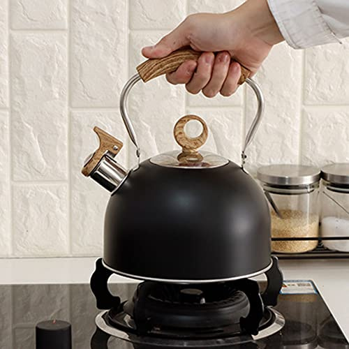 Hervidor silbante, tetera silbante de 2,5 litros, tetera de acero inoxidable con asa para estufa eléctrica, estufa de Gas(Negro)