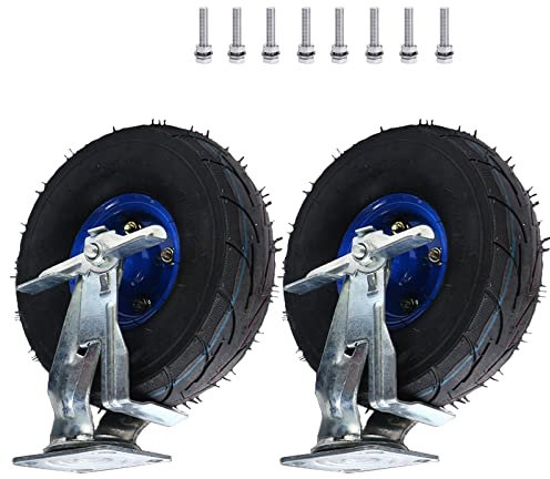 WORDFUN 200mm 250mm Roue Increvable De 2 Pièces Easy to Install Roulette Industrielle Pivotante Robuste Lightweight Roue Gonflable avec Frein Latéral, pour Chariot ​à Outils Charge Maximale 330kg