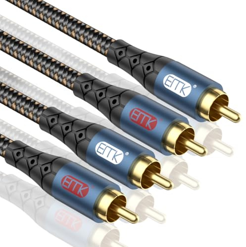 EMK 2Cinch Kabel Subwooferkabel 2x2 Cinch RCA Verlängerungskabel (3 m) | RCA(R&L) Stecker Aluminium Gehäuse Stereo Audiokable für Smart-TV, Soundbar, Verstärker, Lautsprecher (Dunkelblau)