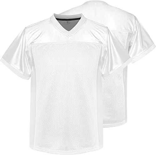 Phoneutrix Youth Blank Football Jersey, Kid's Practice Sports T-Shirt Hip Hop Football Jersey for Party (Medium, White)