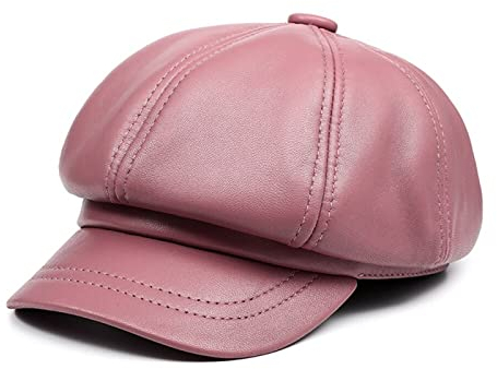 tcax Baskenmütze Damen Leder Vintage Baskenmütze Damen Zeitungsjunge Mütze Rosa Baker Boy Mütze Damen Winter Achteckige Mütze,Rosa,55-56Cm