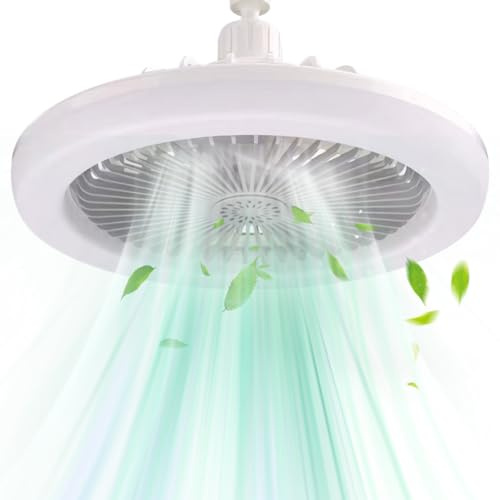 Demiawaking Aroma Ventilator LED Deckenleuchte mit Ventilator, Universal E27 LED Deckenventilator mit Lampe mit Fernbedienung 3 Balde 3 Geschwindigkeiten Dimmbar für Schlafzimmer Schlafsaal (Grau)