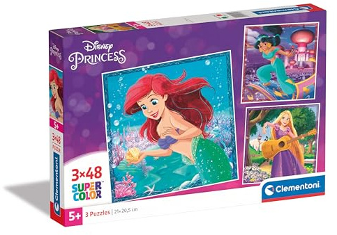 Clementoni Supercolor Disney Princesses Puzzle 3 x 48 Teile | Disney Puzzle für Kinder ab 5 Jahren - buntes Kinderpuzzle mit besonderer Leuchtkraft & Farbintensität 25304