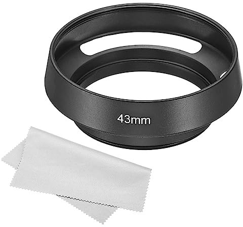 PATIKIL 43mm Lens Hood, Standard Vented Matte Surface Anti-reflective Inside Hood with Cleaning Cloth for Camera Lens, Black for Nikon, for Fujifilm, for Pentax, for Leica
