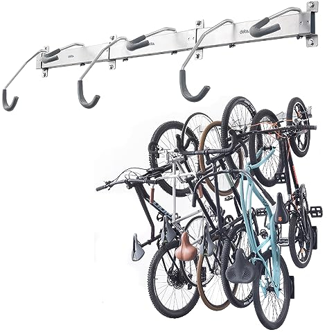 Delta Cycle Garagen-Fahrradträger, Wandhalterung, für 6 Fahrräder, Fahrradhalter für MTB, Rennrad und E-Bike, hält bis zu 136 kg, voll verstellbar, versetztes Haken-Design