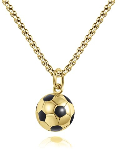 CyxenNova Fußball Kette Herren - Edelstahl Halskette Gold Silber mit Fußball Anhänger, Cuban Kette Wasserdicht Anlaufgeschützt, Fussball Geschenke Männer Kommunion Geburtstag