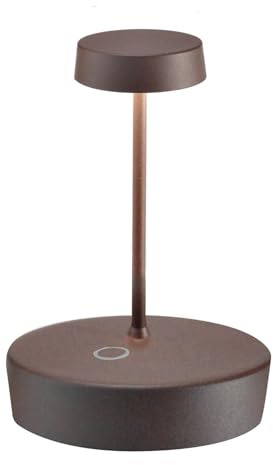 Zafferano, Swap Mini, Lampada da Tavolo Ricaricabile e Senza Fili con Controllo Touch, Adatta per Salotto ed Esterni, Dimmer a Step, 2200-3000 K, Altezza 14,8 cm, Colore Corten