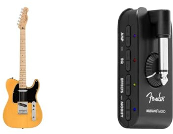 Squier Affinity Series Telecaster E-Gitarre Starter Pack ink. Mustang Micro Amp, einer Gitarre mit Maple fingerboard, Butterscotch Blonde farbe