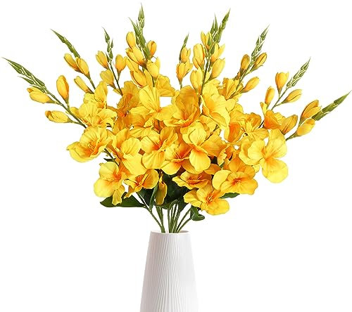 IPOPU Gelbe Gladiolen, künstliche Blumen, Seide, Gladiolen, 76,2 cm, künstliche Blumen für Hochzeit, Zuhause, Party, Blumenarrangement, Tafelaufsatz, Tischdekoration (gelb)