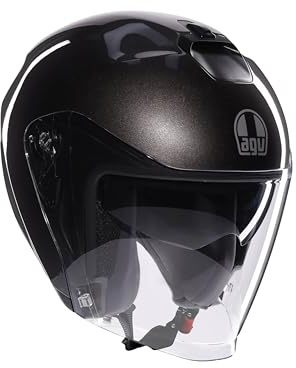 AGV - IRIDES E2206, Motorrad Jet-Helmet, Unisex, Helm mit Kratzfestes Visier mit UV-Schutz, Asfalto Grey, S | Beschlaghemmend