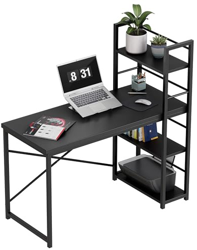 MARK ADLER Leader 4.0 | Industrial Schreibtisch | Arbeitstisch | Büromöbel | Kleiner L-förmiger Computertisch mit Ablagefächern | 119.5 x 48 cm | Umkehrbarer | Homeoffice Büro Arbeitszimmer | Schwarz