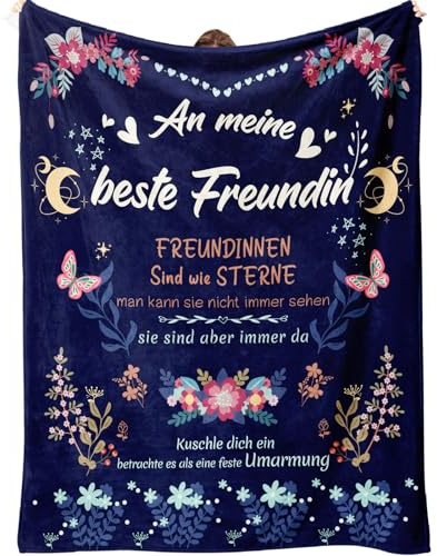SECOGM Beste Freundin Geschenke, Geschenk für Beste Freundin zum Geburtstag | Beste Freundin Geschenk zum Geburtstag, Weihnachten, Valentinstag, Beste Freundin Decke 150 x 130cm (Marineblau)