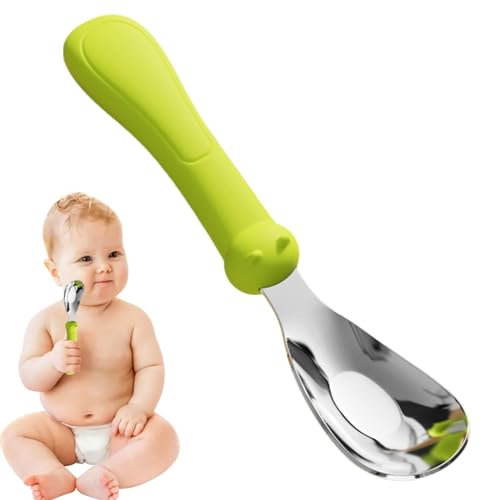Hugsweet Babylöffel aus Edelstahl,Löffel aus Edelstahl für Babys - Babynahrungslöffel mit Silikongriff,Lebensmittel- und Fütterungsbesteck aus Edelstahl, Sicherheitslöffel für Lebensmittel,