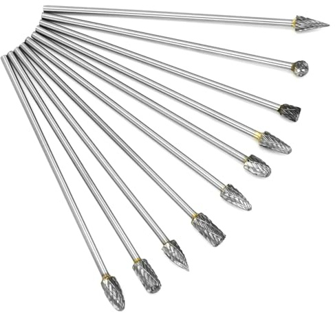 QWORK® 10-teiliges Rotationswerkzeugen Frässtifte aus Wolframstahl - Hochfeste schleifstift für Schnitzen, Gravur und Schleifen