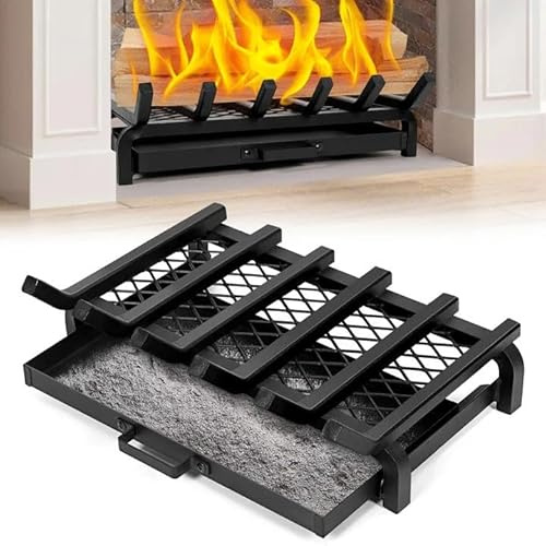 IGOHEALS Fireplace Grate 20 Inch- Wood Stove Fireplace Log Grates with Ember & Ash Trays Pan, Heavy Duty Wrought Cast Iron Rack Holder Pit for Indoor Outdoor Chimney Hearth