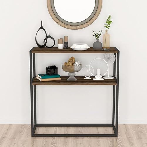 URBNLIVING table console fine de 90 cm avec 2 étagères ouvertes - Autoportante moderne avec cadre en métal - Pour entrée, couloir, salon et canapé