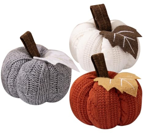 Alipis 3 zucche artificiali, piccole zucche in tessuto, mini zucche finte zucche per la decorazione autunnale, decorazione per Halloween e Ringraziamento, centrotavola