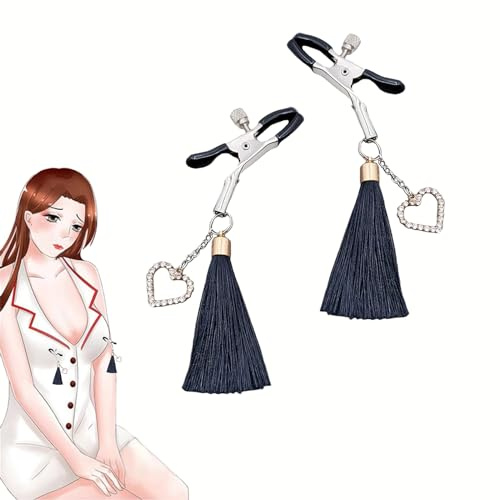YIOTMOP Nipple Clamps with Hearts and Tassels Breast Clamps Clitoris Nippelklemme für Frauen Brustwarzenklemmen Nippelklemmen für Männer Frau Erotische Nippelclips Bdsm Spielzeug Extrem für Paare