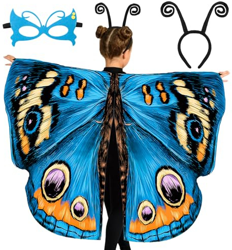 Tacobear Schmetterling Kostüm Kinder Mädchen Schmetterlingsflügel mit Maske Haarreif Schmetterling Umhang Flügel Halloween Kostüm Karneval Fasching Weihnachten Cosplay