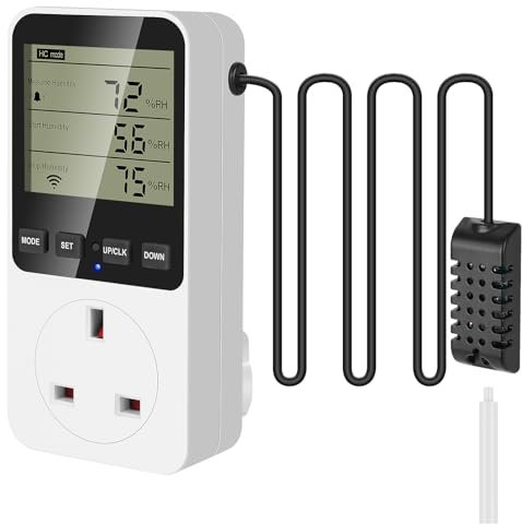 Feyio Temperature and Humidity Controller Plug in Thermostat Outlet with Humidity Control 230V Heating Cooling Humidification Dehumidification for Greenhouse Mushroom Grow Tent Reptile Aquarium