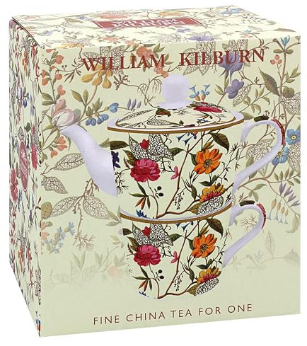 The Leonardo Collection William Kilburn Tea for One - Juego de tetera y taza de cerámica, hermoso regalo para el hogar y la oficina, elegante tetera impresa para entusiastas del té