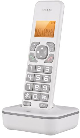 Yominerr D1102B Telefono Cordless con Segreteria Telefonica ID Chiamante/Chiamata in Attesa Schermo LCD Retroilluminato da 1,6 Pollici A 3 Righe Spina UE Bianca