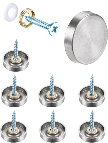 8PCS Juttzzei Screw Covers Caps, 16mm Mirror Screws with Decorative Cap Covers, Polished Stainless Steel Decorative Screws with Caps for Mirrors, Furniture Fittings, Glass, Tables, Wardrobes - Silver