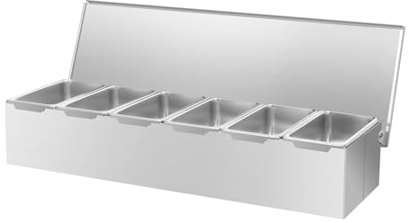 NoneDanGee 6 cajas de especias con tapa para bar, limones, frutas, aceitunas y cócteles, recipiente para guarniciones, acero inoxidable 304, apto para lavavajillas, recipiente para ingredientes para
