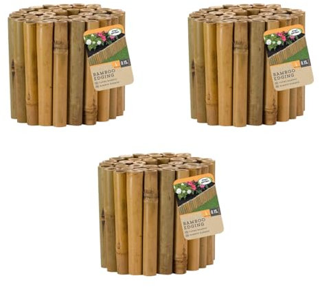 Garden Mile Juego de 3 rollos de bordes de jardín para caminos de césped, bordes de parterres, 15 cm x 100 cm, rollo de madera resistente, valla de borde de jardín