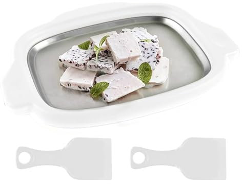Máquina de helado instantánea, bandeja de crema con 2 espátulas, molde para helado para yogur y sorbete, plato frío instantáneo para golosinas caseras