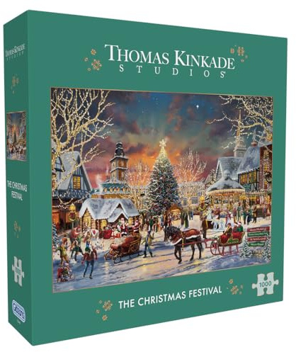 Gibsons The Christmas Festival 1000 Piece Jigsaw Puzzle for Adults - Festive Nostalgic Traditional Beautiful Artwork - Thomas Kinkade Collection - Premium Sustainable Puzzle Made in the UK/EU