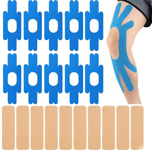 AYNKH 10 Bandas Kinesiológicas Rodillas Precortadas +15 Bandas Atléticas Elásticas-Banda Kinesiológica Impermeable Precortada para Deportes, Apoyo articular y Alivio Analgésico, 25 Mixto
