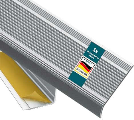 KARAT Treppenkantenprofil L-Form - ohne Bohren - Silber - eloxierte Stufenkantenprofil für Parkett und Laminat 1 Stück, 100 cm Länge 3x3,5 cm - Integral