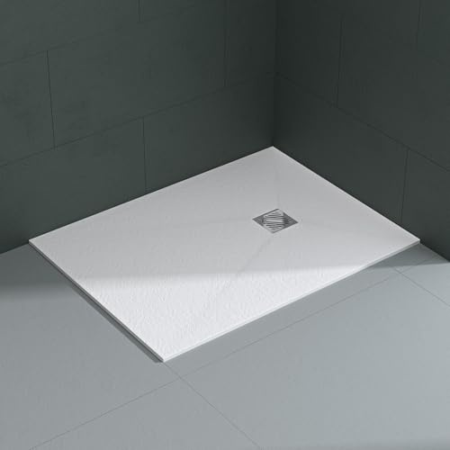 Mai & Mai Receveur de Douche Blanc Rectangulaire Bonde AL06 90x120x3cm | Fabriqué en Résine, Bac à Douche Extra-plat, Receveur Antiglisse pour Salle de Bain, Géo9