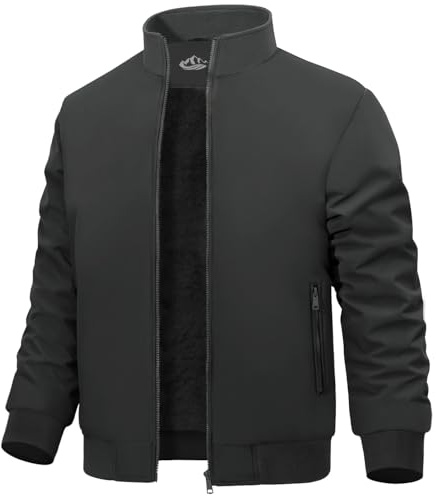 Lonya Chaqueta Bomber Hombre Forro Polar Chaqueta de Invierno Cazadora Bombardero Vintage Abrigo Béisbol Cálidas Trabajo Impermeable Prueba Viento con Cremallera Con Bolsillos, Gris Oscuro, L