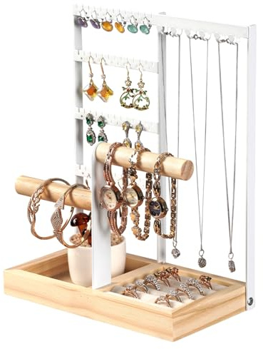 ZUSUZU Présentoir à bijoux, porte-bijoux, organisateur de bijoux, rangement pour colliers, bracelets, boucles d'oreilles, bagues, idée cadeau, Noël (blanc)