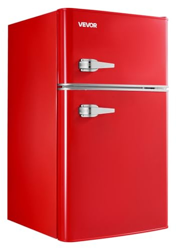 VEVOR 3.2 Cu.Ft Mini Fridge with Freezer, Dual Zone Compact Refrigerator, 7-Mode Adjustable Temp, Energy Efficient Low Noise Dorm Fridge, Small Refrigerator for Bedroom, Office, Retro Red