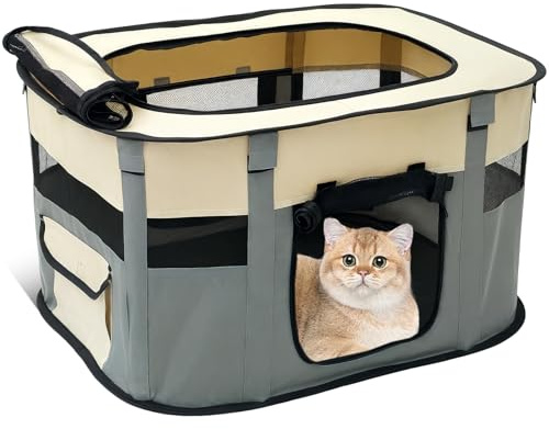 Fyeme Welpenlaufstall Oxford 70x55x40cm Faltbar Welpenauslauf Atmungsaktiv mit Aufbewahrungstasche Tragbar Langlebig Rechteck Laufstall Katze für Reisen Camping für Kätzchen Welpen Kaninchen (Grau)