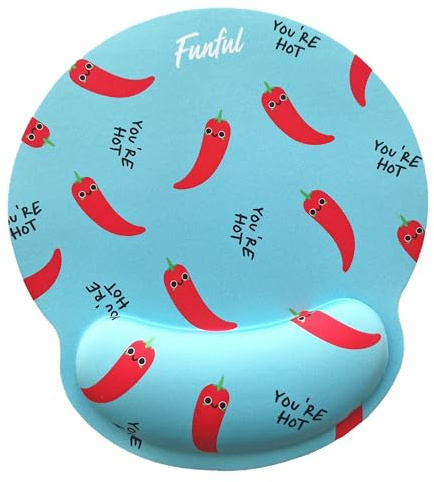 FUNFUL Tapis de Souris Ergonomique Gel Piment avec Design Joyeux et Très Épicé - Tapis Souris Kawai Repose Poignet Gel Lavable à la Main et antidérapant - Cadeaux Filles et Femmes