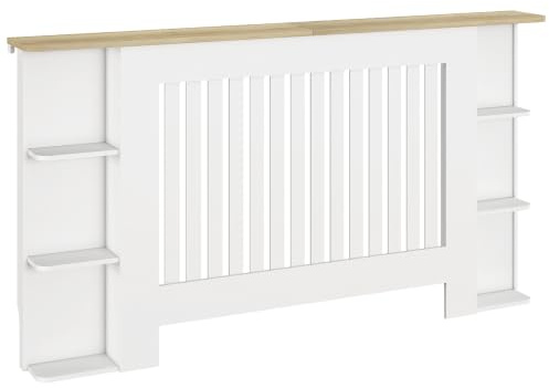 Cache-radiateur HOMCOM avec étagères de rangement ouvertes, cache-radiateur à lattes verticales pour salon, couloir, grand format, blanc (H : 83 / L : 152 / P : 19 cm)