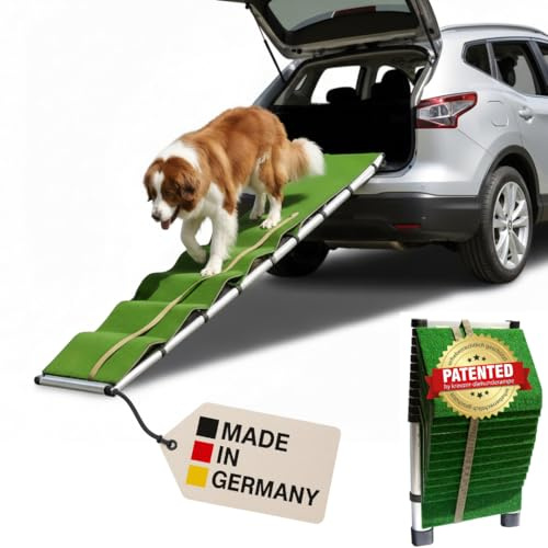 PAWVIA® Extra Lange Hunderampe – 2,6 m Teleskop-Rampe aus Aluminium – Gelenkschonender Einstieg für große Hunde – ideal für SUV, Wohnmobil, und PKW – Made in Germany