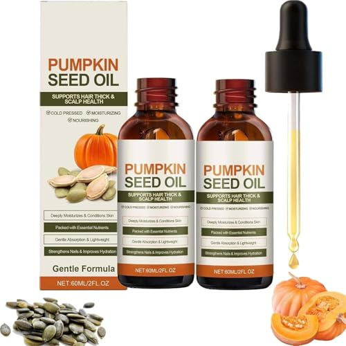 Olio di semi di zucca biologico per la crescita dei capelli - Siero puro spremuto a freddo da 56 ml, trattamento per cuoio capelluto secco, riparazione delle doppie punte (2 PCS)