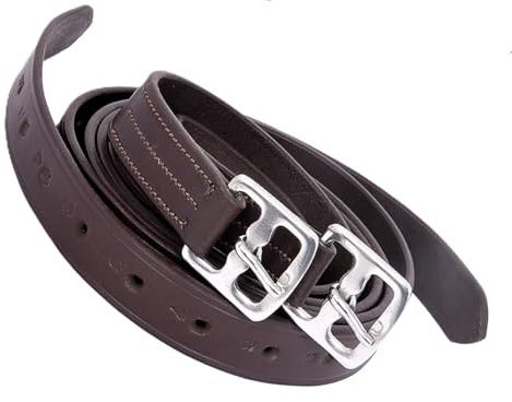 Leather Horse Stirrup Leathers with Stainless Steel Buckle Heavy Duty Non Stretch Straps for Saddles Brown Color Full 60 Cob 54 Pony 48 Inches Sizes (Pony (48))