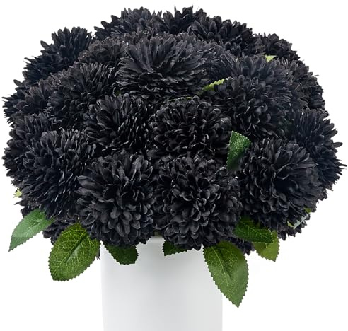 XIANNVXI Pack of 12 Black Artificial Flowers Like Real Chrysanthemums Artificial Flowers Black Fake Flowers Plastic Flowers Decorative Vases for Flower Arrangements, Weddings, Home Decorations